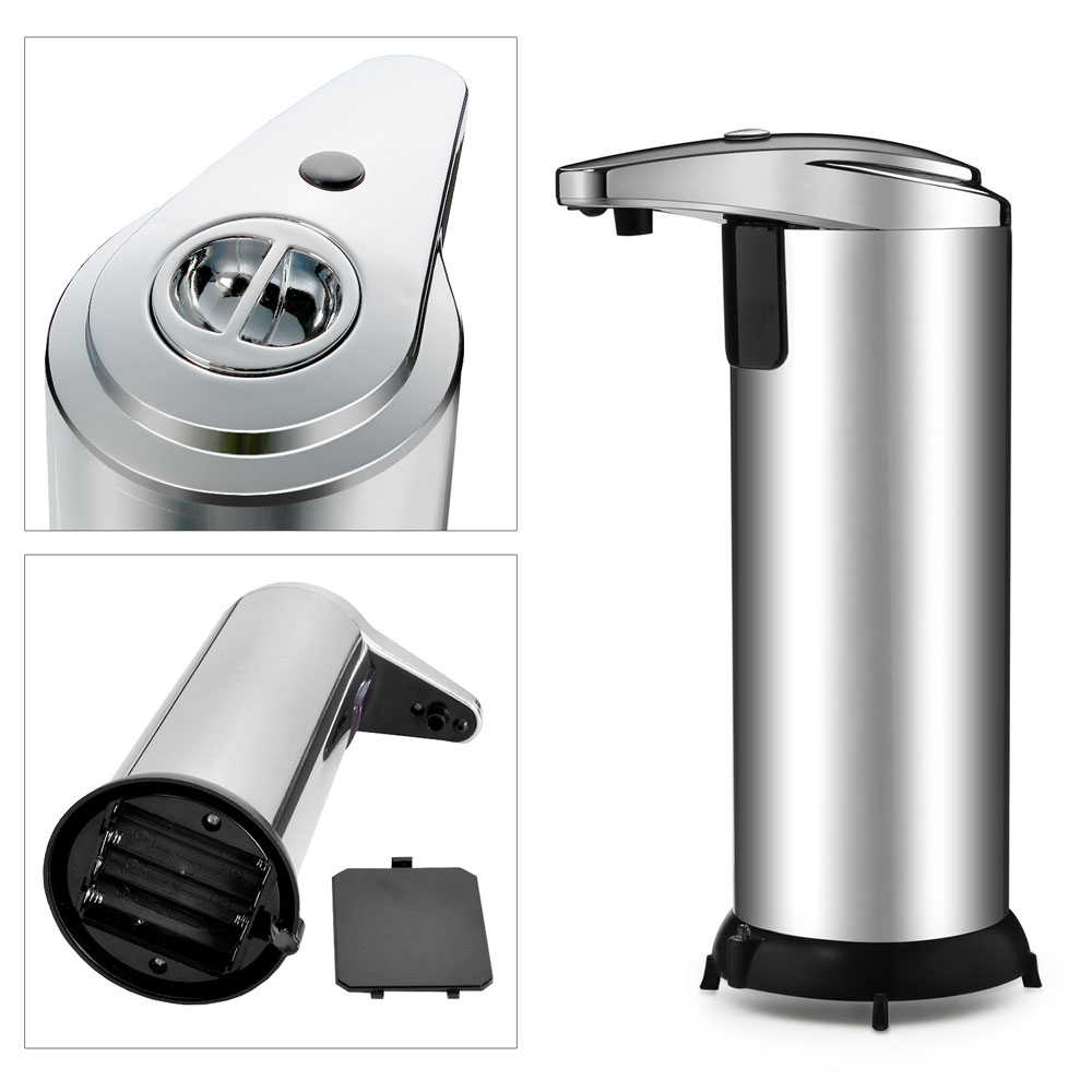 Automatic Touchless Soap Dispenser No Touch Liquid Sensor Stainless Steel Dispenser w/ Base 250ml