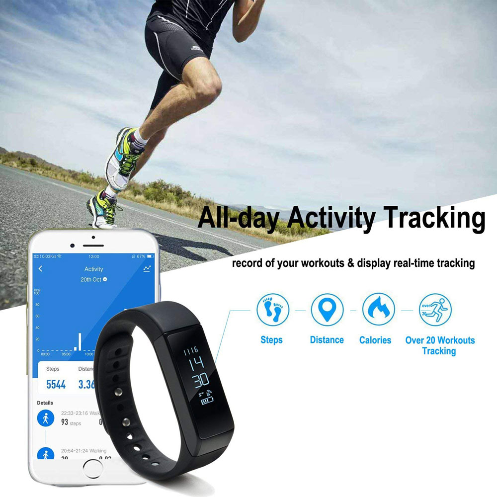 HK Waterproof Bluetooth Fitness Tracker Bracelet Smart Wrist Watch Band for iphone Android w/ Touch Screen 