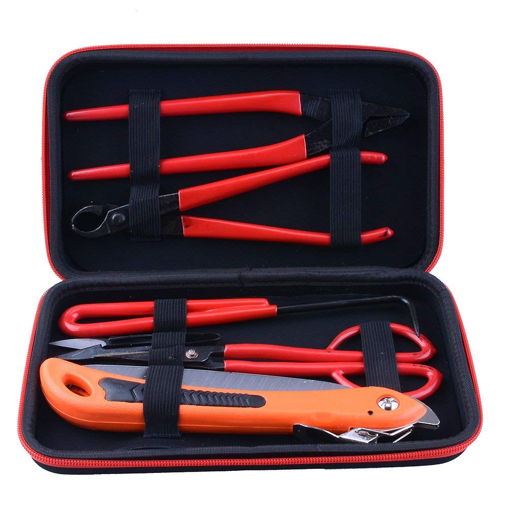 Bonsai Tools 6-Piece Carbon Steel Shear Set Kit with Tool Roll Wires Case