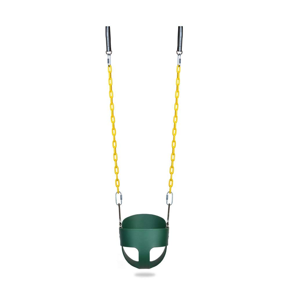 Baby's High Back Full Bucket Toddler Swing Seat With Coated Chain(Green)