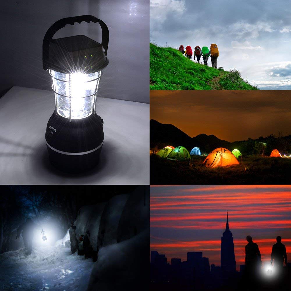 Solar Lantern, 5 Mode Hand Crank Dynamo 36 LED Rechargeable Camping Lantern Emergency Light, Ultra Bright LED Lantern - Car Charge - Camping gear for Hiking Emergencies Hurricane Outages