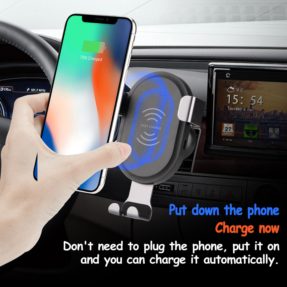 HK Car Mount Qi Wireless Charger Adjustable Gravity Air Vent Phone Holder Stand For iPhone X 8 Plus Samsung S9 S8 S6 Edge Plus Note 5 Note 7 Note 8 Smartphones Black