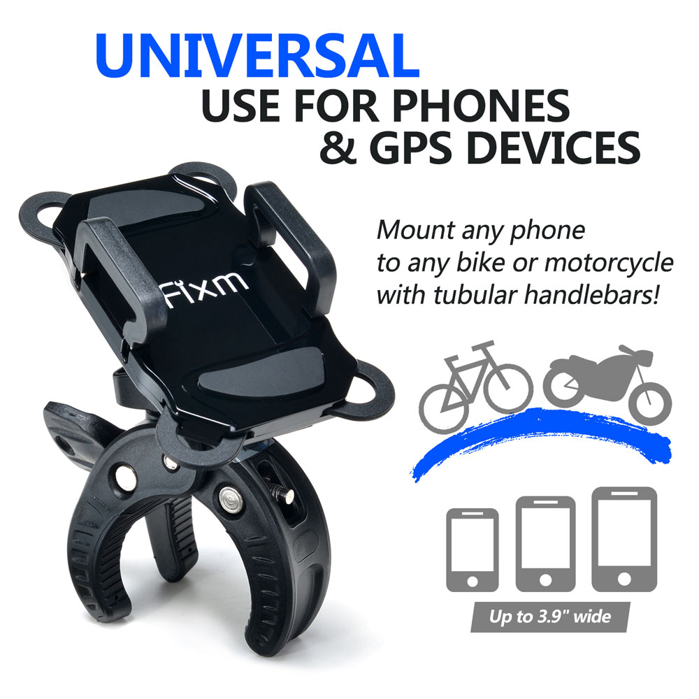 Universal Bike, Motorcycle & baby car Mount Phone Holder, Bicycle Handlebar Cradle with Bonus of Strap & Lanyard, Super-Secure & 360 Degree Rotation for Smartphones, Black