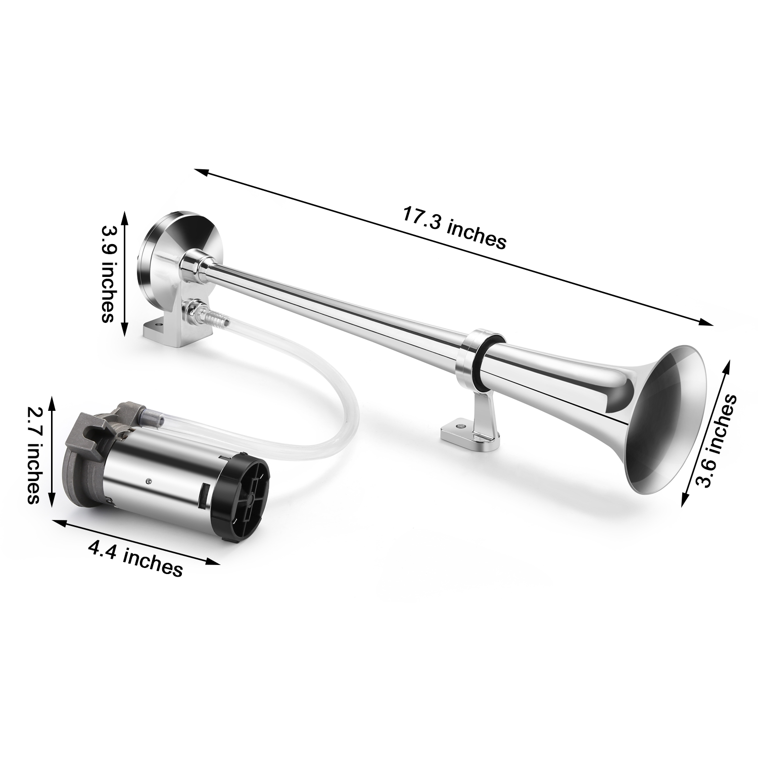 HK 12V 150db Air Horn, Dual Trumpet Chrome Zinc Air Horn with Compressor for Any 12V Vehicles Trucks Lorrys Trains Boats Cars Vans Kit (Silver)