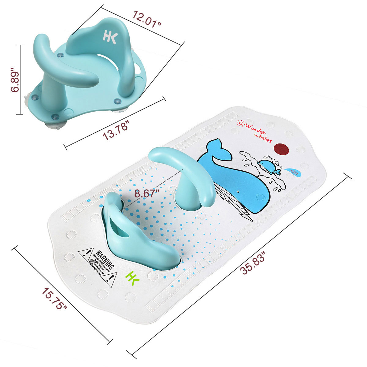 HK Infant Baby Safety Bath Support Seat Chair Sling Bather Mat for Tub Non-slip Heat Sensitive Mat (Blue)
