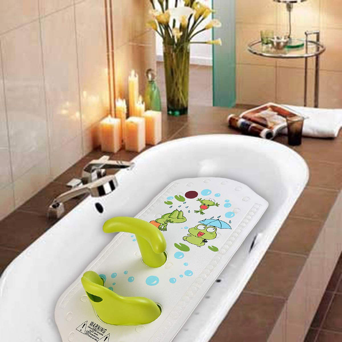 HK Baby Bath Seat Non-Slip Safety Sling Bather with Extra Long Bath Mat 